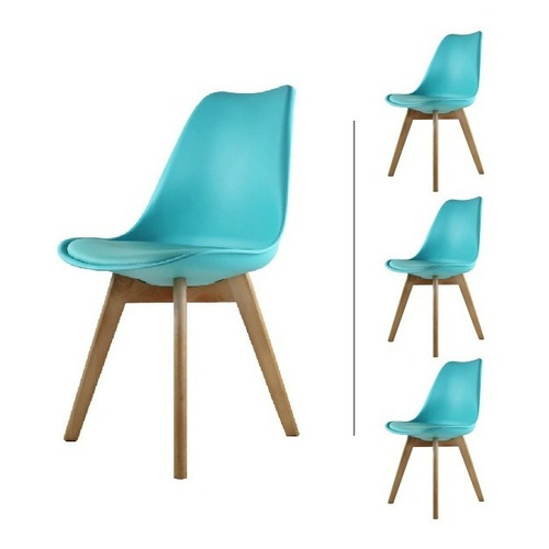 Set 4 Sillas Eames Mundo In Hood Acojinadas Comedor Color De La Estructura De La Silla Turquesa