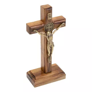 Crucifixo Cruz Parede E Mesa Aramom Medalha São Bento Pequeno 12cm