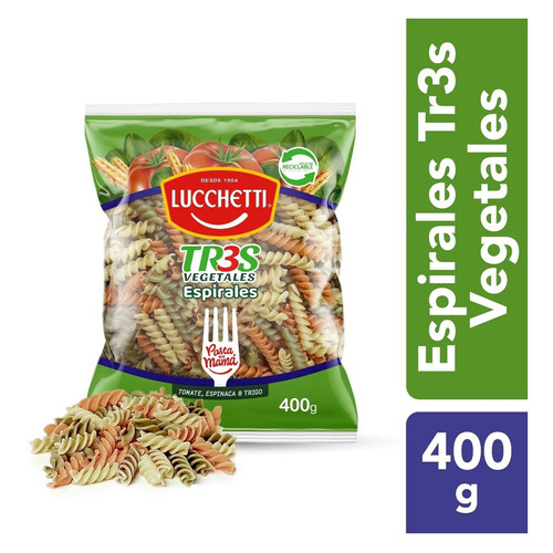 Pasta Espirales Lucchetti N°56 Tr3s Vegetales 400g