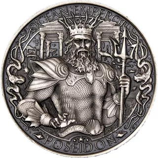 Medalla De Plata Poseidón Ocean Emperor Terminado Antiguo