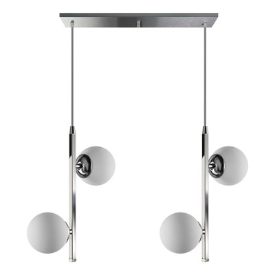 Colgante 4 Luces Elyn Diseño Cromo Globo Opal Apto Led Deco