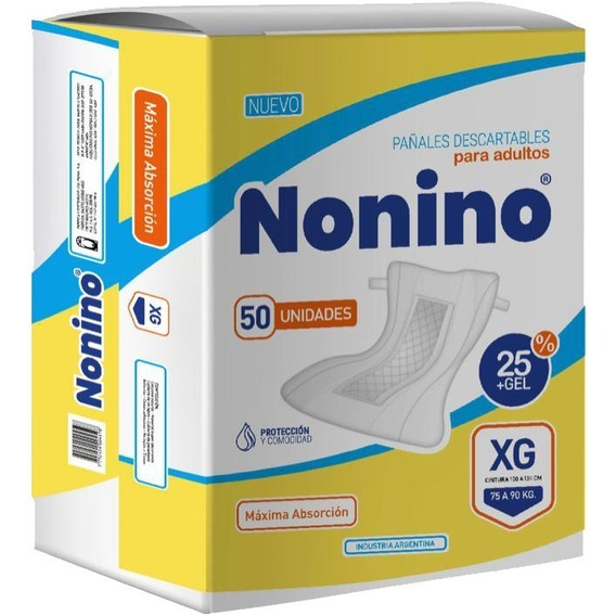 50 pañales descartables para adulto Nonino extra grande con 25 % mas gel