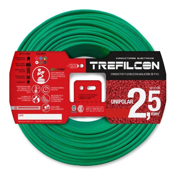 Cable Unipolar 2.5mm Trefilcon Rollo 100% Cobre X 25 Mts