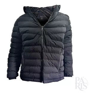 Campera Puffer Reversible Negro/lineas Rojas - Hombre