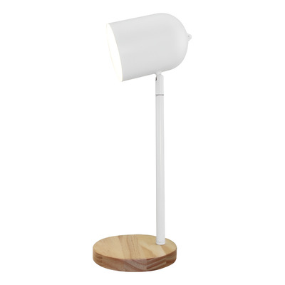 Velador De Mesa Bartolo Blanco Con Madera Apto Led Deco Cie