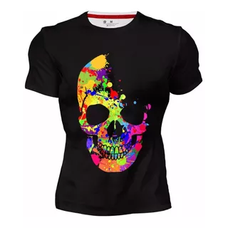 Playera 3d Sublimada Full Print Caballero Calavera Colores