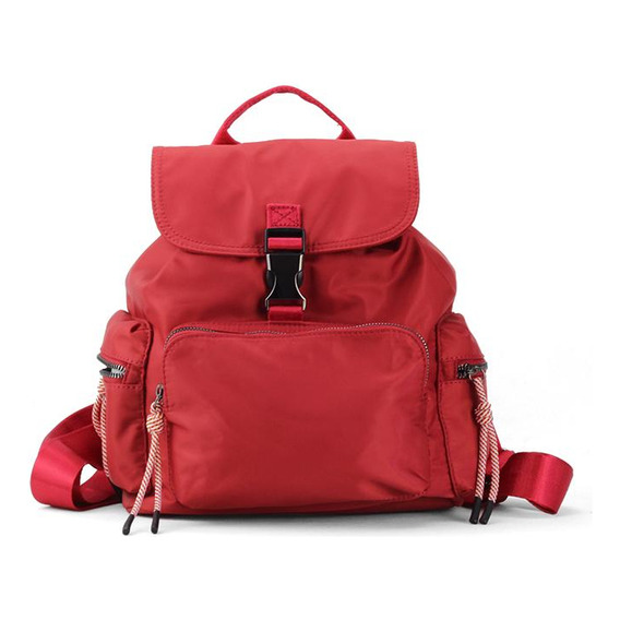 Mochila Urbana Nylon Tapa Bolsillo Frontal Dama Lincolns Color Tomate