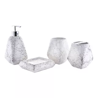 Dispenser Para Baño De Ceramica Simil Marmol Setx4 Piezas