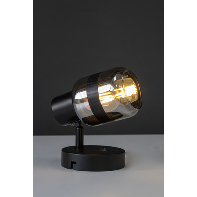 Aplique Spot 1 Luz Fugazi Negro Vidrio Humo Led E27 Cie