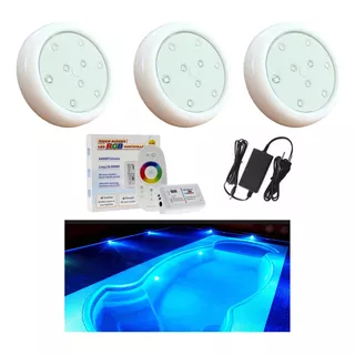 Kit Iluminação Luminaria Piscina 3 Refletor 80mm + Comando 