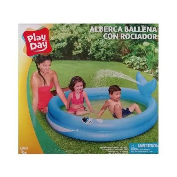 Alberca Play Day Chapoteadero Con Roseador De Ballena Color Azul