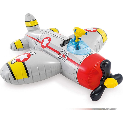 Avión inflable gris para niños con pistola de agua Intex