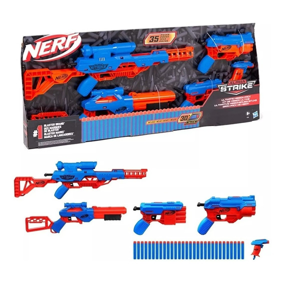 Pistola Nerf Lanzador Alpha Strike 35 Piezas Hasbro