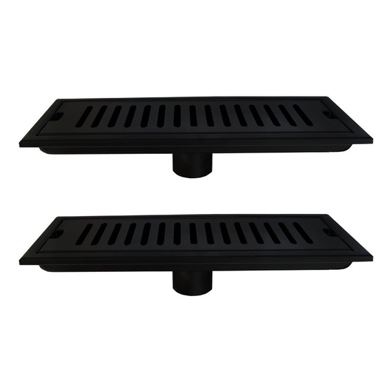 Set 2 Coladeras Lineales Anti-insectos 30x10 Negra Mate Inox