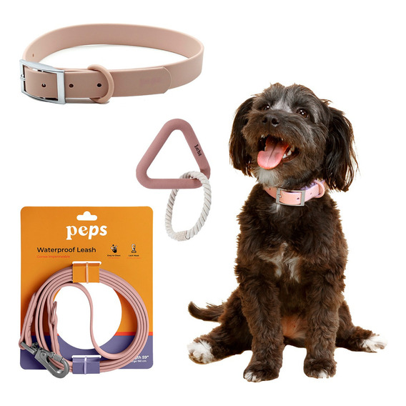 Kit Perro Peps Collar Correa Juguete Triángulo Mascotas Color Rosa