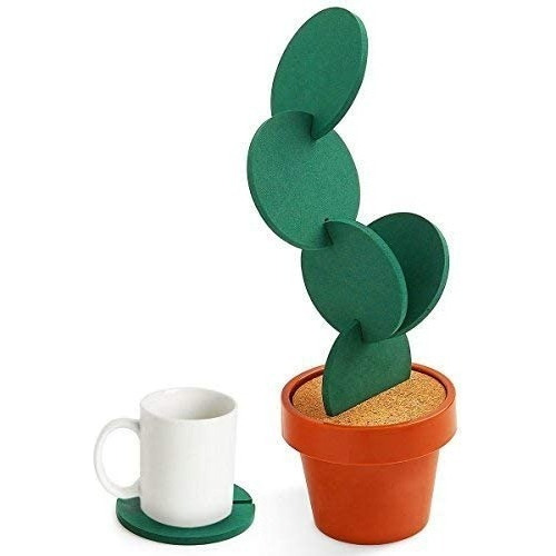 Portavasos Diseño De Cactus 6pz, Soporte De Taza Decorativo Color Verde