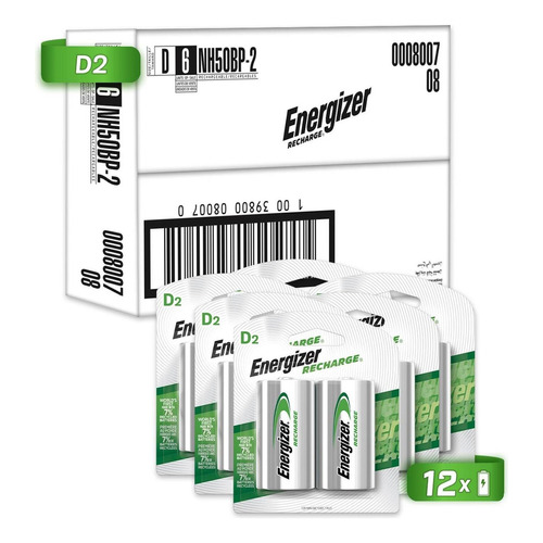 Energizer XPIENENH50BP pila d recargable blister 12 unidades 1.2v