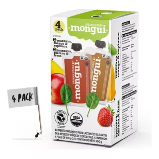 Mongui Orgánico - Puré Fresa & Espinaca Mix (4 Pack)