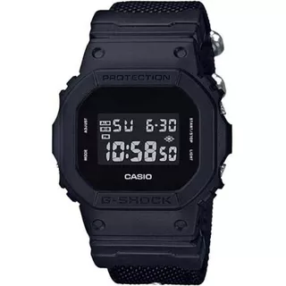 Reloj Pulsera Casio G-shock Dw5600 De Cuerpo Color Negro Mate, Digital, Fondo Negro, Con Correa De Tela Color Negro Mate, Dial Gris, Minutero/segundero Gris, Bisel Color Negro Mate, Luz Azul Verde Y H