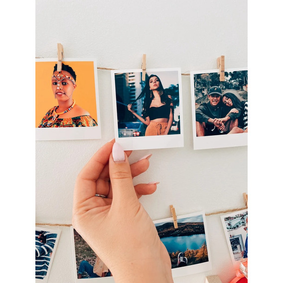 30 Fotos Polaroid + Broches + Luces Led + Caja Kraft Regalo