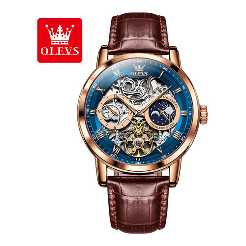 Relojes Luminosos Olevs Automatic Skeleton Para Hombre Color Del Bisel Rose Blue