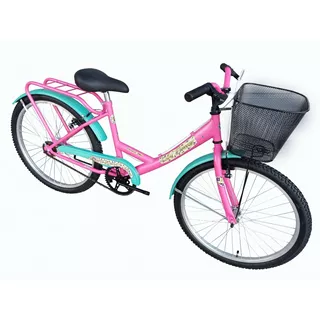 Bicicleta Playera Femenina Danger Paseo Lady Flowers R24 1v Frenos V-brakes Color Rosa Mate/verde Con Pie De Apoyo  