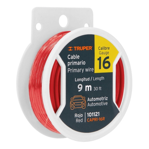 Cable Primario Calibre 16 Rollo 9 M Rojo Truper 101121