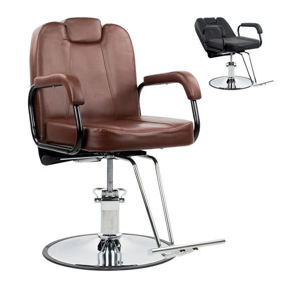 Silla Barbero Barberia Estetica Hidraulico Altura Ajustable Color Cafe