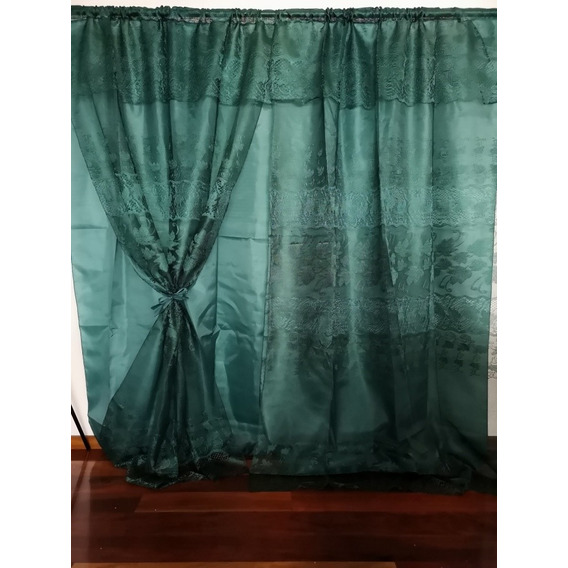 4 Jgo Cortina De Encaje Doble Hoja 2m Alto X 2.50m De Ancho Color Verde Oscuro