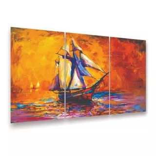 Quadro Decorativo 120x60 Sala Quarto Pintura Barco Vela Mar Cor Laranja Cor Da Armação Não Possui Molduras