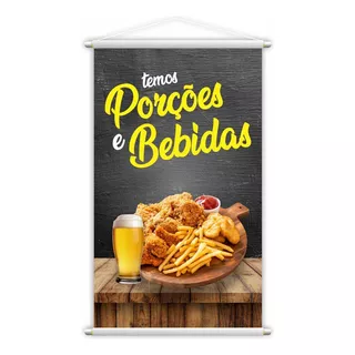 Banner Temos Porções E Bebidas Lanches Restaurante 80x50cm