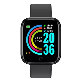 Smartwatch D20 Y68 Y68 1.3  Caja 44mm De  Abs Negra, Malla  Negra De  Silicona Liso