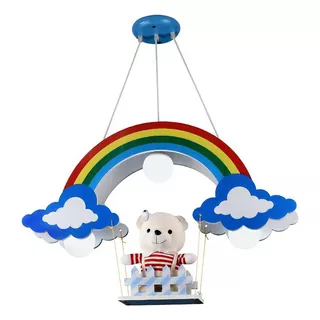 Lustre Infantil Pendente Ursinho Criança Na Cerca Arco Íris 110v/220v