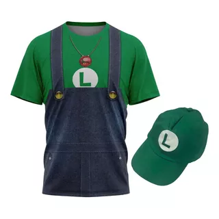 Kit Luigi Camiseta E Boné Do Luigi Super Mario Bros 