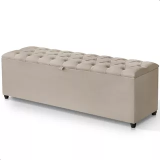 Recamier Báu Cama Queen 1,50m Berlim Bege Sapateira Estofada