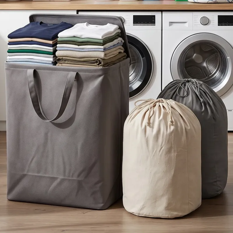Kit Cesto De Roupa Suja Dobrável + 2 Sacos Para Lavanderia
