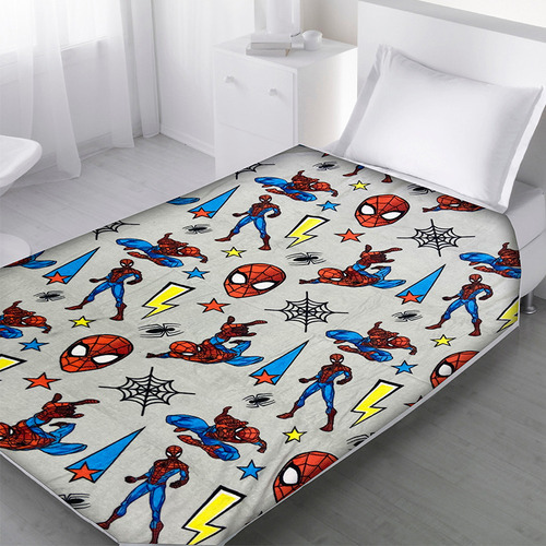 Frazada Infantil Flannel Spiderman 120 X 160 Cm Color Gris