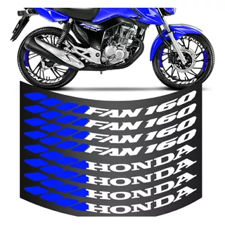 Kit 8 Adesivo Roda Fan 160 Grande Para Moto Azul Colante