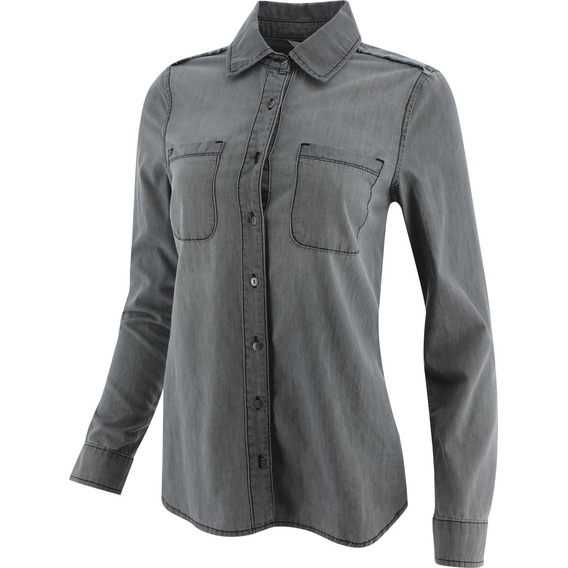 Blusa M/l Caterpillar Foundation Denim L/s Grey Para Dama