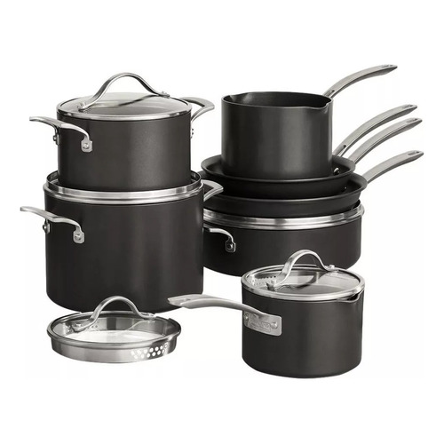 Batería Kirkland Cocina Aluminio 12 Piezas Sartén Olla Cacerola Color Negro