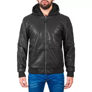 Campera Hombre Importada Cuero Pu Con Piel Abrigo Capucha