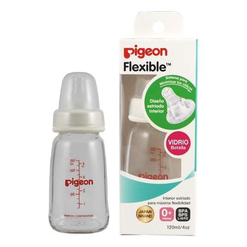  Pigeon  Vidrio 120mL color transparente de 120mL con tetina número 1 de flujo lento