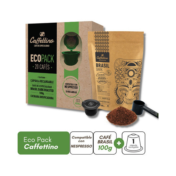 Eco Pack Capsula + Cafe Brasil Dark Roasted 100g Caffettino
