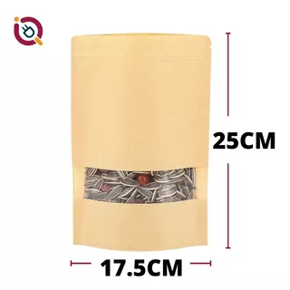 Doypack Kraft Trilaminada Zipper Ventana 17.5x25cm 100u 500g