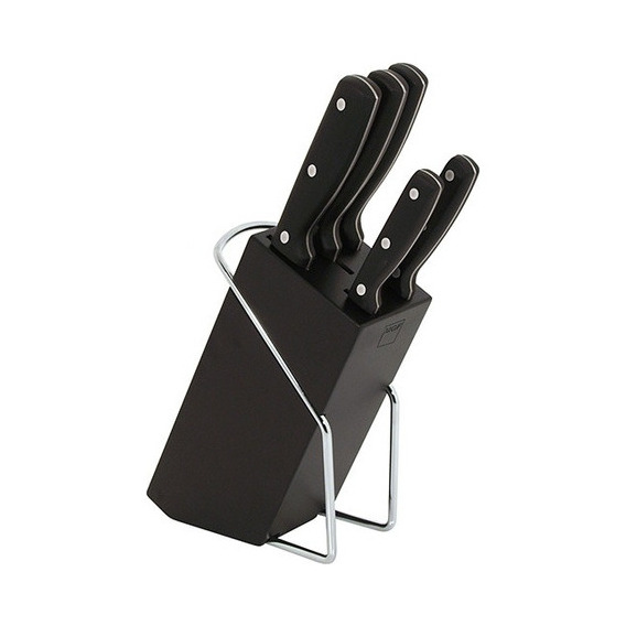 MAGEFESA ® Blade set de cuchillos con taco de madera, 6 piezas, color negro, fabricado en acero inoxidable, profesional, mangos ergonómicos antideslizantes, garantizan un corte firme, seguro y estable