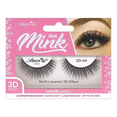 Pestañas Postizas Mink 3d Profesionales Naturales Amor Us Color 3d Silk Mink 44 Espesor 10 Mm Largo 10 Mm Tipo De Curvatura D