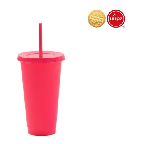 10 Vasos Reusables Con Popote Para Cafe Frio 24 Oz Color Rosa Neón