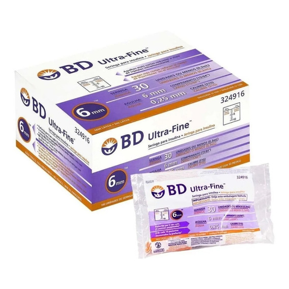 Bd Ultra Fine Jeringa De Insulina 0.3ml Aguja 31 G 6mm 100u