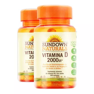 Kit 2 Vitamina D 2000ui - Sundown Naturals - 200 Cápsulas Sabor Sem Sabor