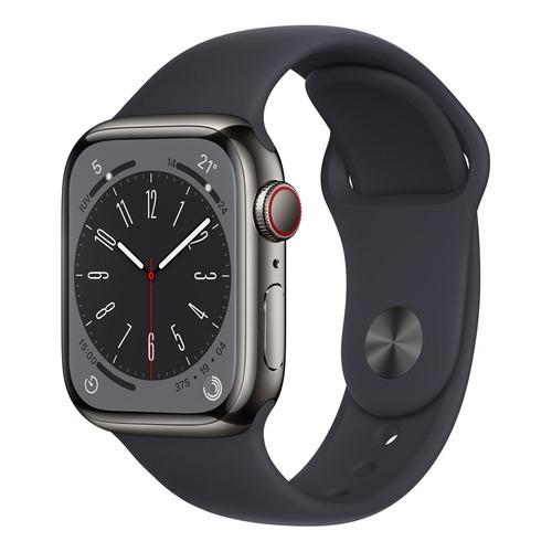 Apple Watch Series 8 GPS + Celular - Caja de acero inoxidable color grafito 41 mm - Correa deportiva medianoche - Patrón